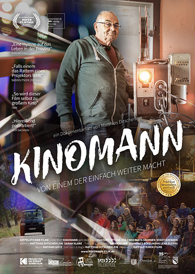 Filmplakat von "Kinomann - Von einem der einfach weiter macht" (2020); Quelle: Kippelsteiner Filme, DFF, © Kippelsteiner Filme