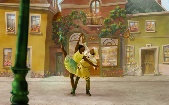 Michaela DePrince, Irek Muchamedov (v.l.n.r.) in "Coppelia" (2021); Quelle: SquareOne Entertainment, DFF, © SquareOne Entertainment