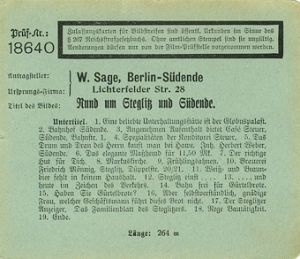 Zulassungskarte der Filmprüfstelle Berlin vom 3.4.1928